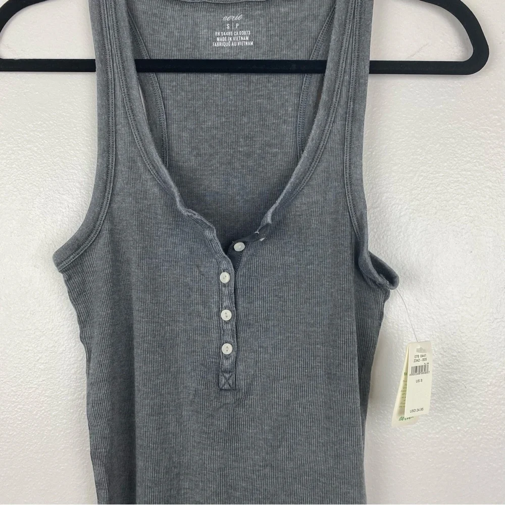 Aerie Offline Ribbed Henley Racerback Buttons Tank Top Gray Size S NWT - Picture 3 of 6